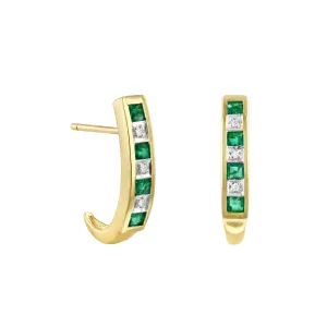 0.36ct Emerald and Diamond Half Hoop Earrings | 9K Solid Yellow Gold