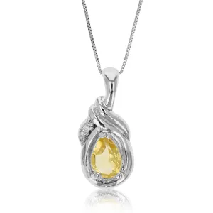 0.45 cttw Pendant Necklace, Citrine Pear Shape Pendant Necklace for Women in .925 Sterling Silver with Rhodium, 18 Inch Chain, Prong Setting