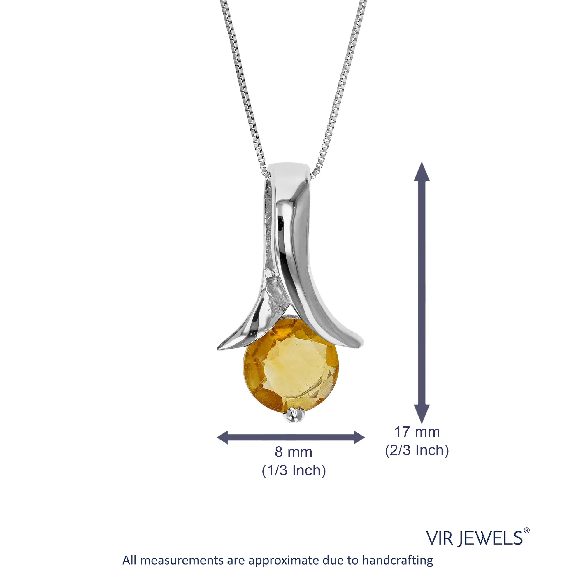 0.70 cttw Pendant Necklace, Citrine Pendant Necklace for Women in .925 Sterling Silver with Rhodium, 18 Inch Chain, Prong Setting