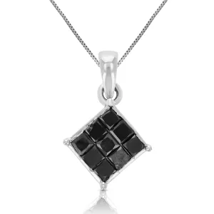 0.70 cttw Princess Cut Black Diamond Composite Pendant Necklace 10K White Gold