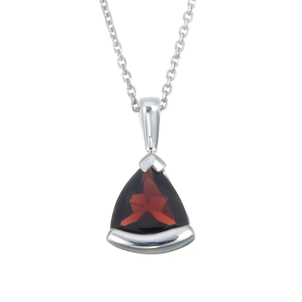 0.80 cttw Pendant Necklace, Garnet Trillion Shape Pendant Necklace for Women in .925 Sterling Silver with Rhodium, 18 Inch Chain, Bezel Setting