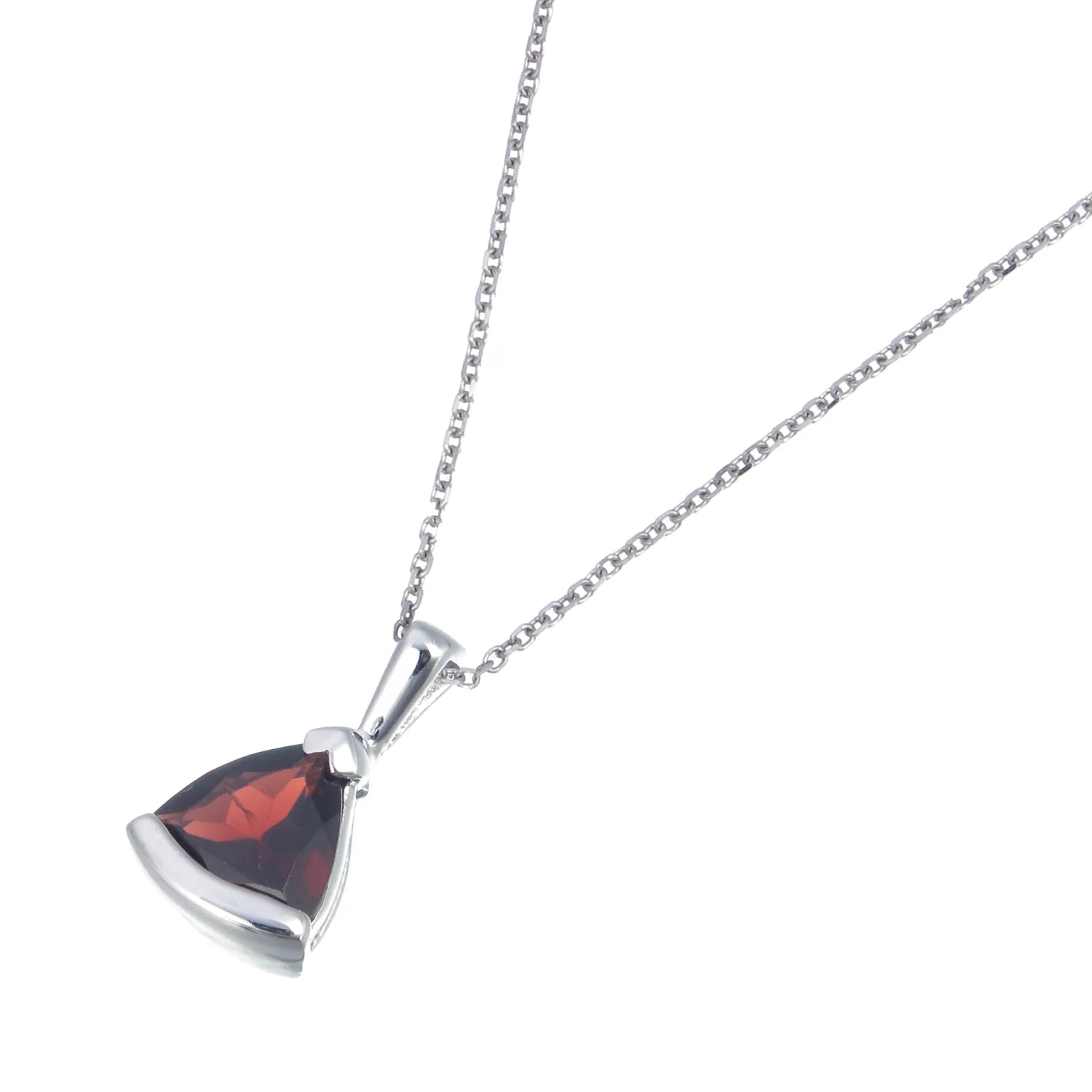 0.80 cttw Pendant Necklace, Garnet Trillion Shape Pendant Necklace for Women in .925 Sterling Silver with Rhodium, 18 Inch Chain, Bezel Setting