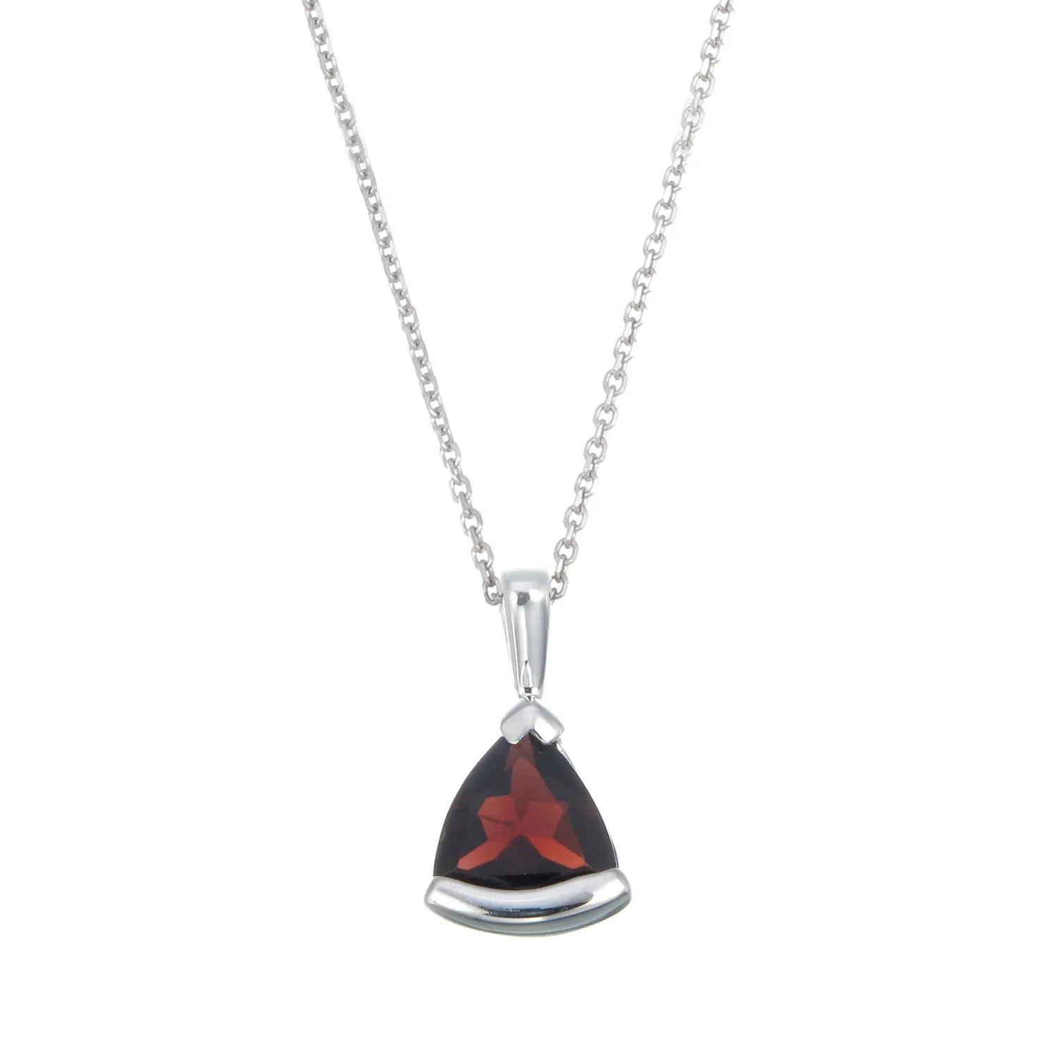 0.80 cttw Pendant Necklace, Garnet Trillion Shape Pendant Necklace for Women in .925 Sterling Silver with Rhodium, 18 Inch Chain, Bezel Setting