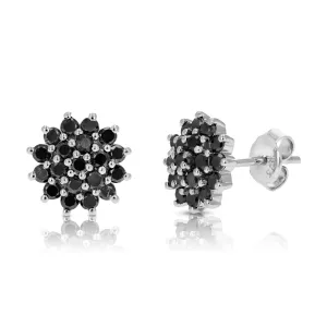 1 cttw Black Diamond Cluster Star Stud Earrings in Sterling Silver