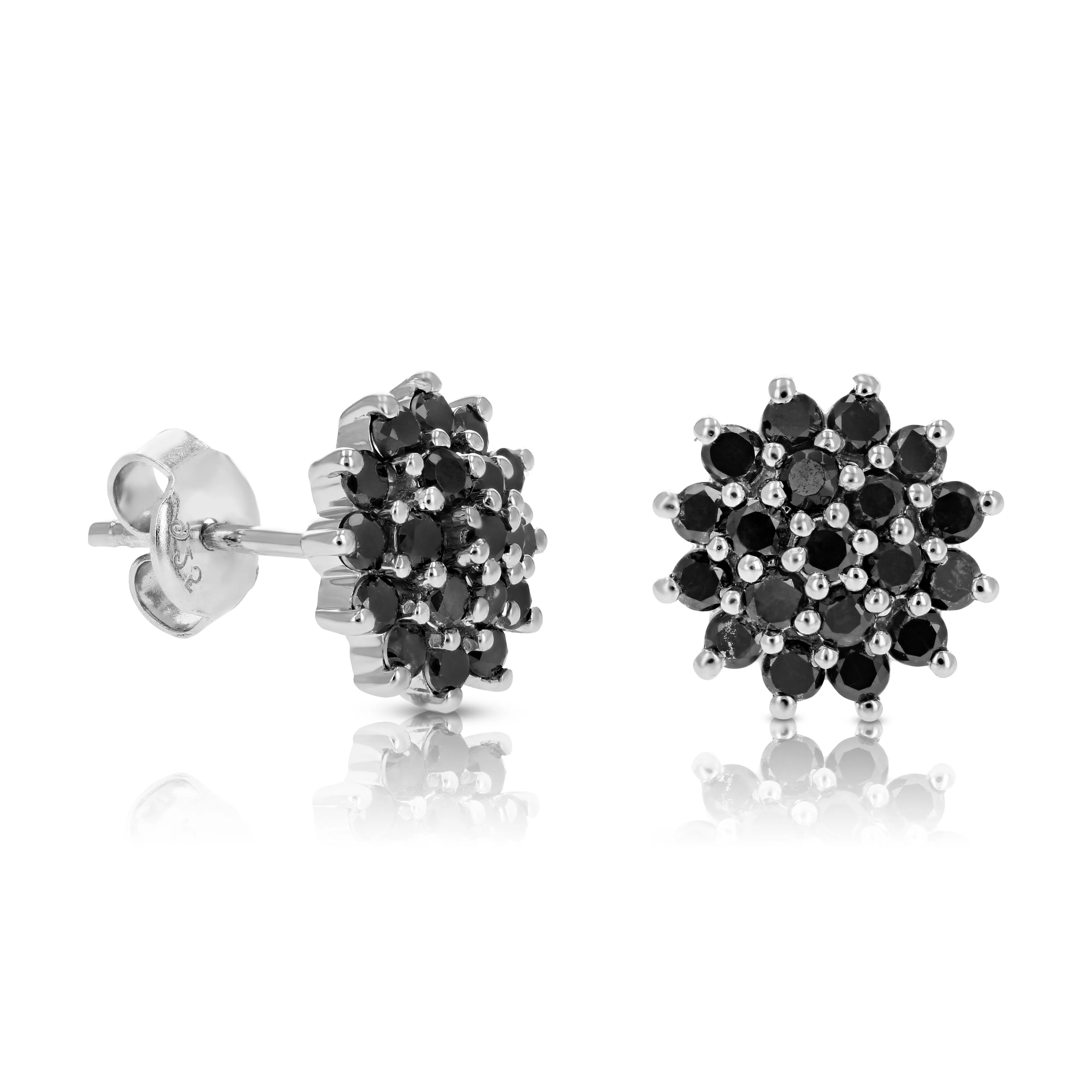 1 cttw Black Diamond Cluster Star Stud Earrings in Sterling Silver