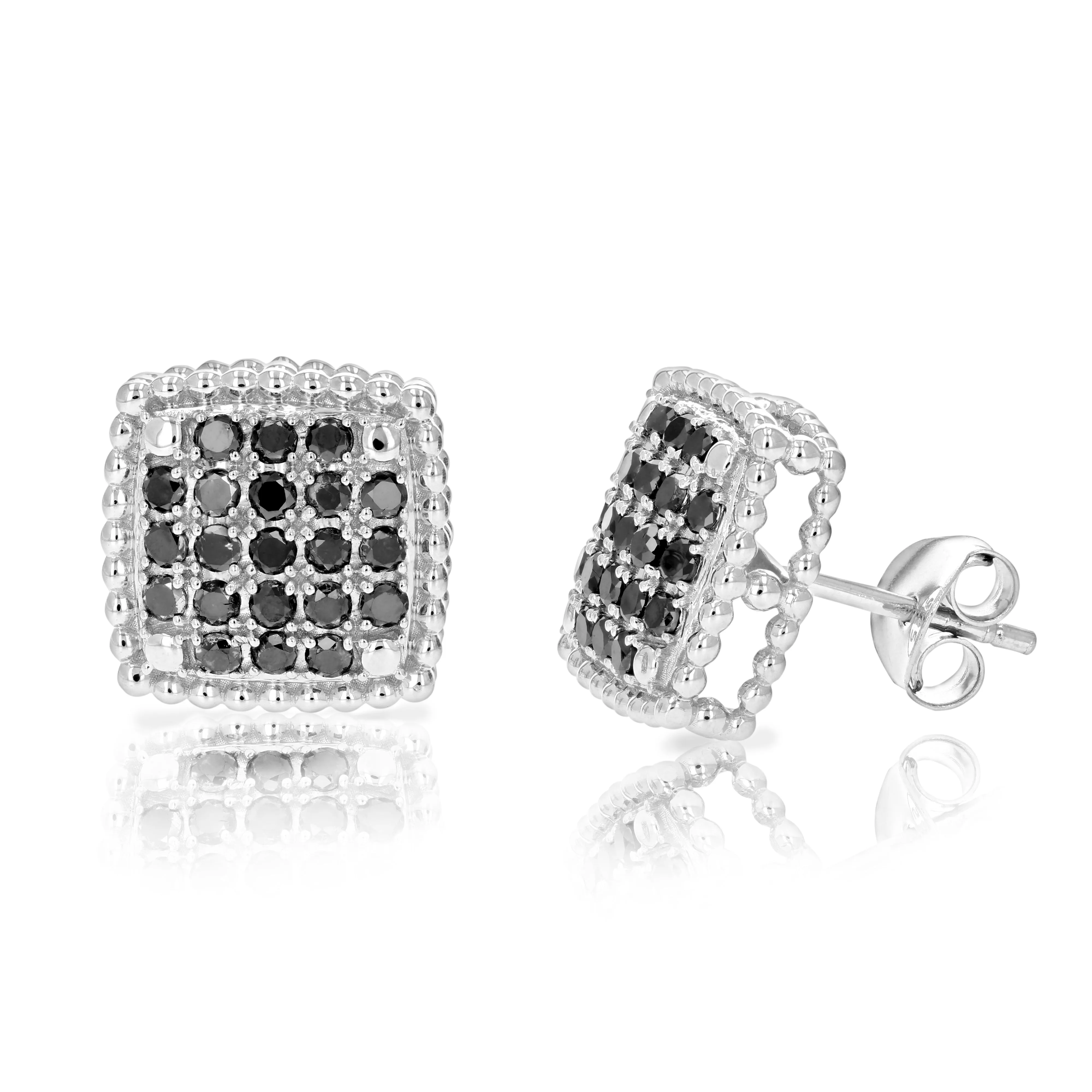 1 cttw Black Diamond Cluster Stud Earrings in Sterling Silver