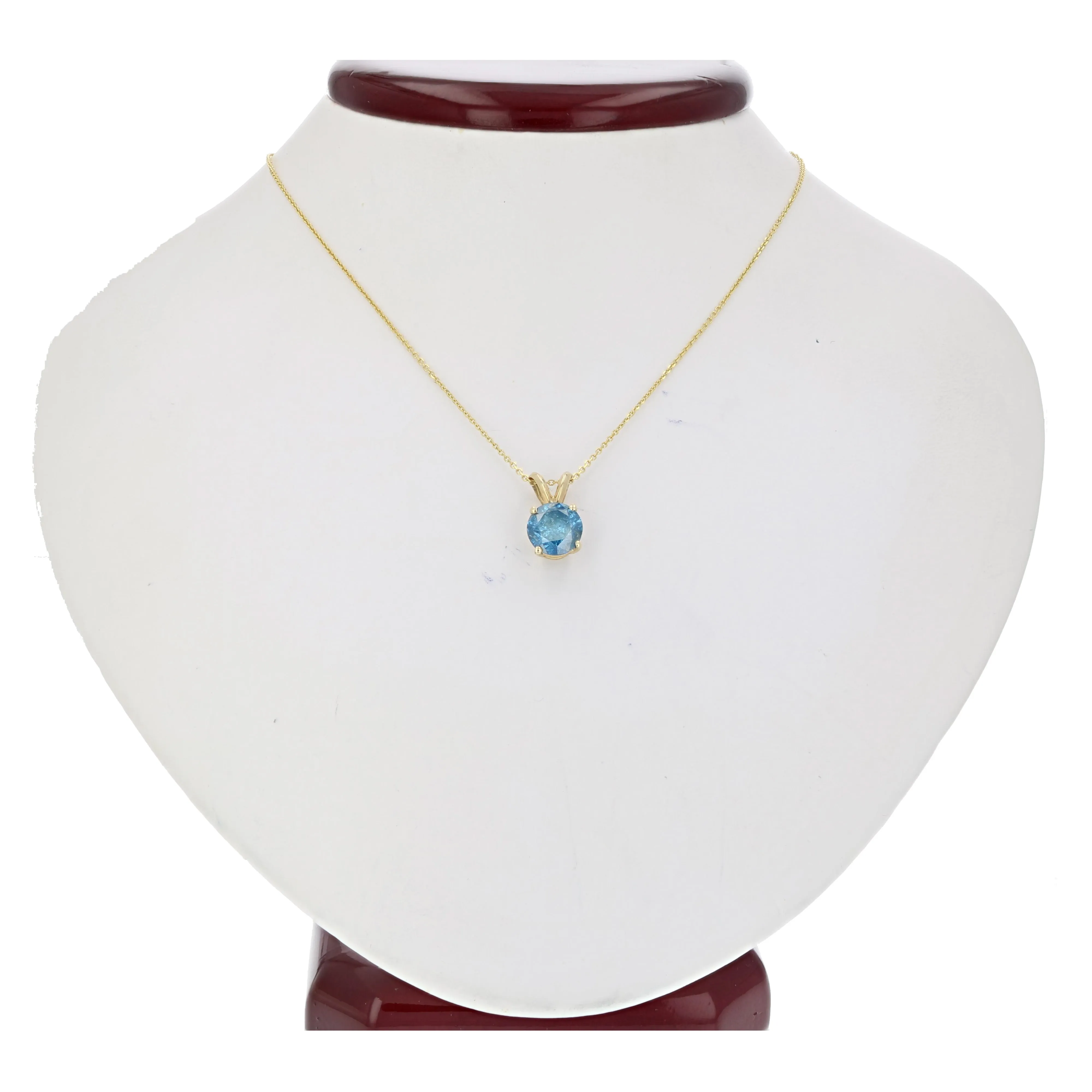 1 cttw Blue Diamond Solitaire Pendant Necklace 14K Yellow Gold Round with Chain