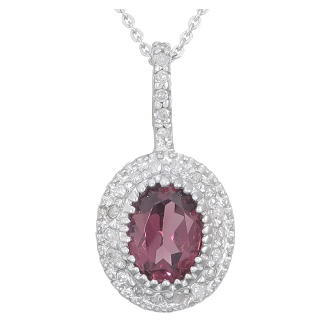 1 cttw Diamond Pendant, Oval Shape Garnet and Diamond Pendant Necklace for Women in 14K White Gold with 18 Inch Chain, Prong Setting