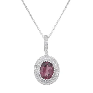 1 cttw Diamond Pendant, Oval Shape Garnet and Diamond Pendant Necklace for Women in 14K White Gold with 18 Inch Chain, Prong Setting