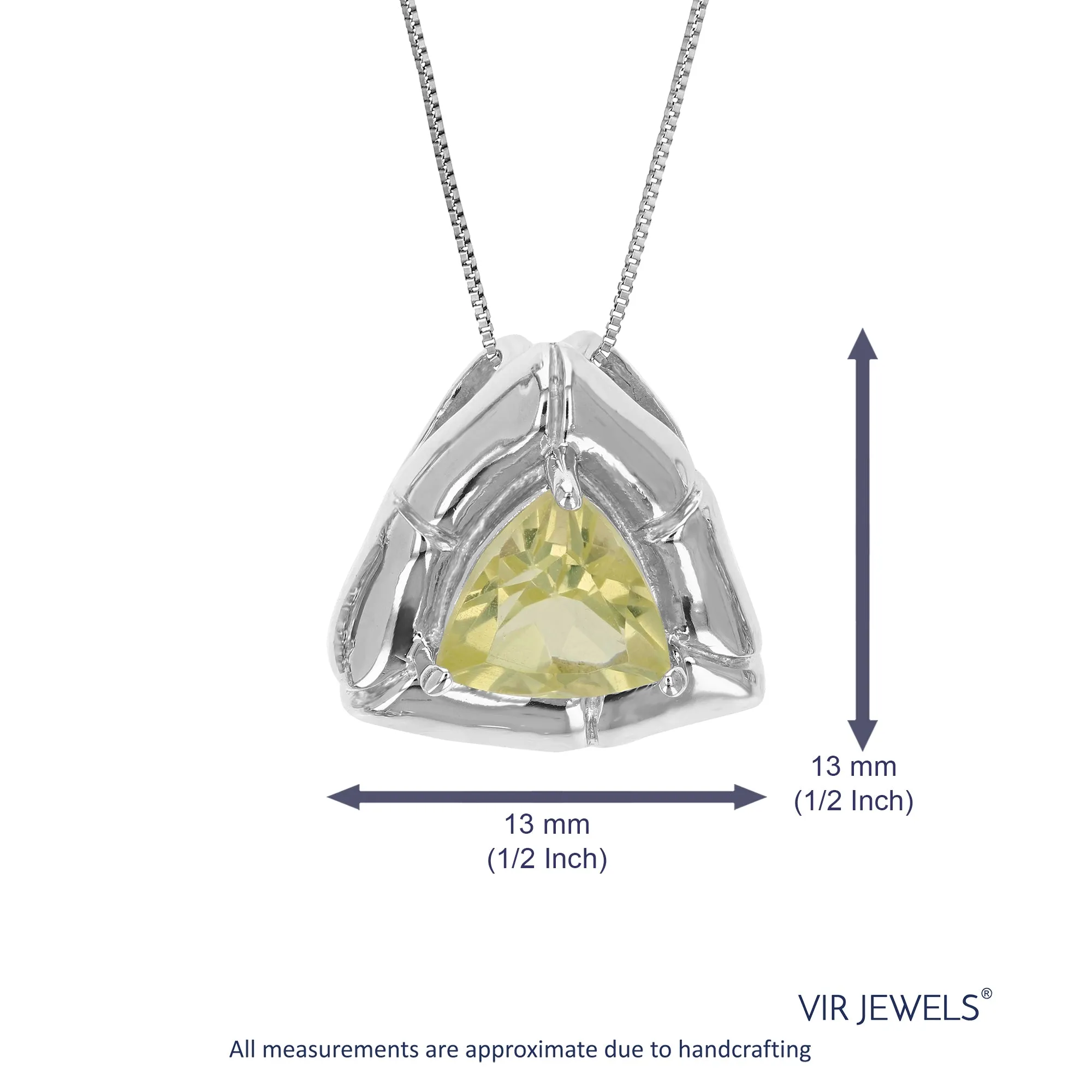 1 cttw Pendant Necklace, Lemon Quartz Trillion Shape Pendant Necklace for Women in .925 Sterling Silver with Rhodium, 18 Inch Chain, Prong Setting