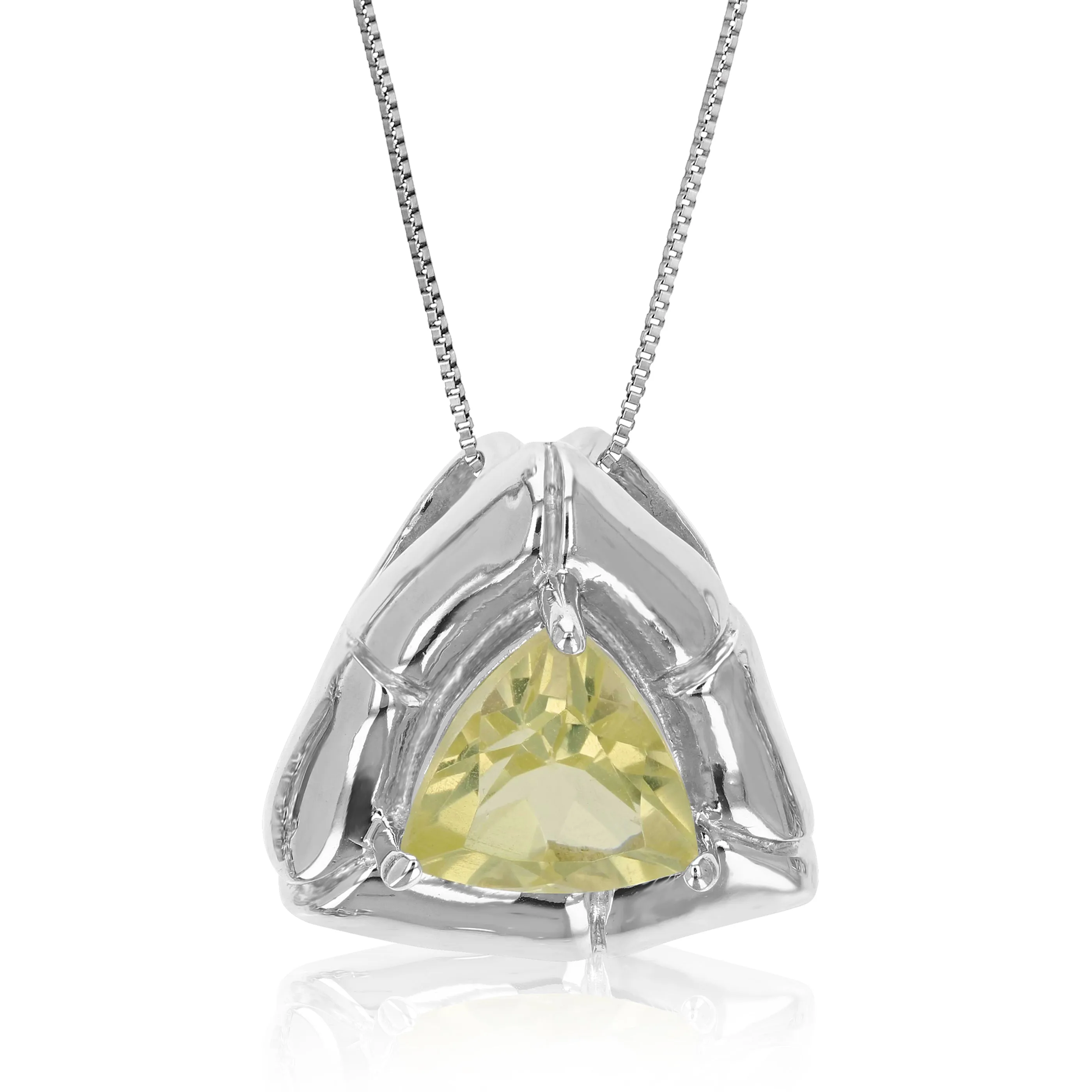 1 cttw Pendant Necklace, Lemon Quartz Trillion Shape Pendant Necklace for Women in .925 Sterling Silver with Rhodium, 18 Inch Chain, Prong Setting