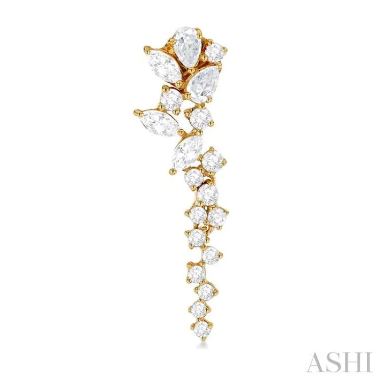 1 ctw Mixed Shape Diamond Scatter Fashion Long Earring in 14K Yellow Gold