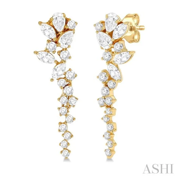 1 ctw Mixed Shape Diamond Scatter Fashion Long Earring in 14K Yellow Gold