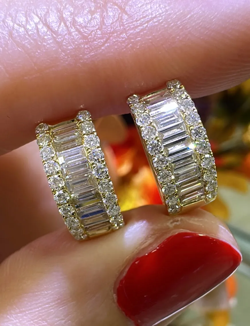 1.01ct tw Baguette Cut Diamond Wide Huggie Hoop Earrings