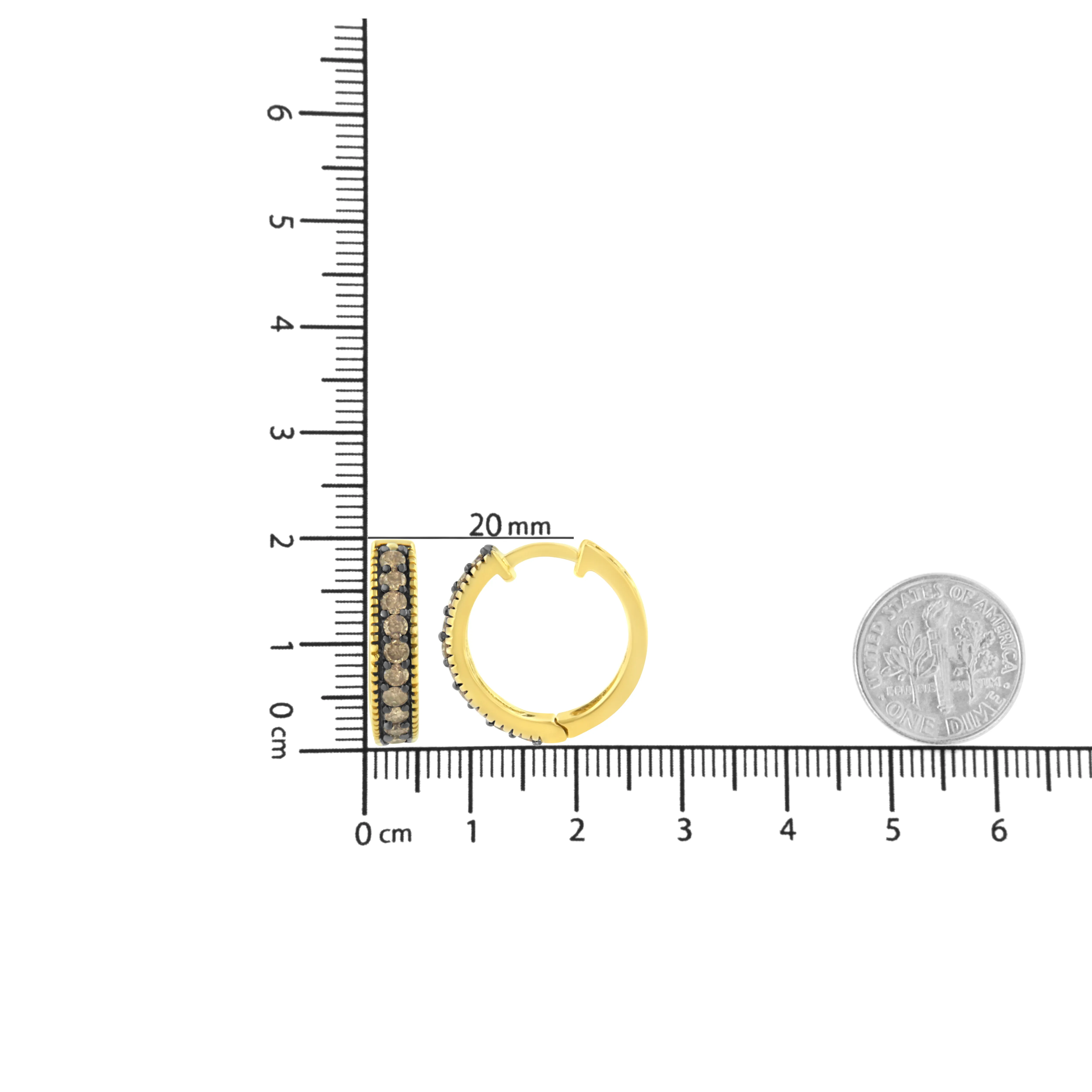 10K Yellow Gold and Black Rhodium 1/2 Cttw Lattice Back Cutout and Round-Cut Diamond Hoop Earring