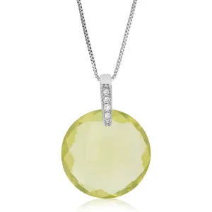 11 cttw Pendant Necklace, Lemon Quartz Pendant Necklace for Women in .925 Sterling Silver with 18 Inch Chain, Prong Setting