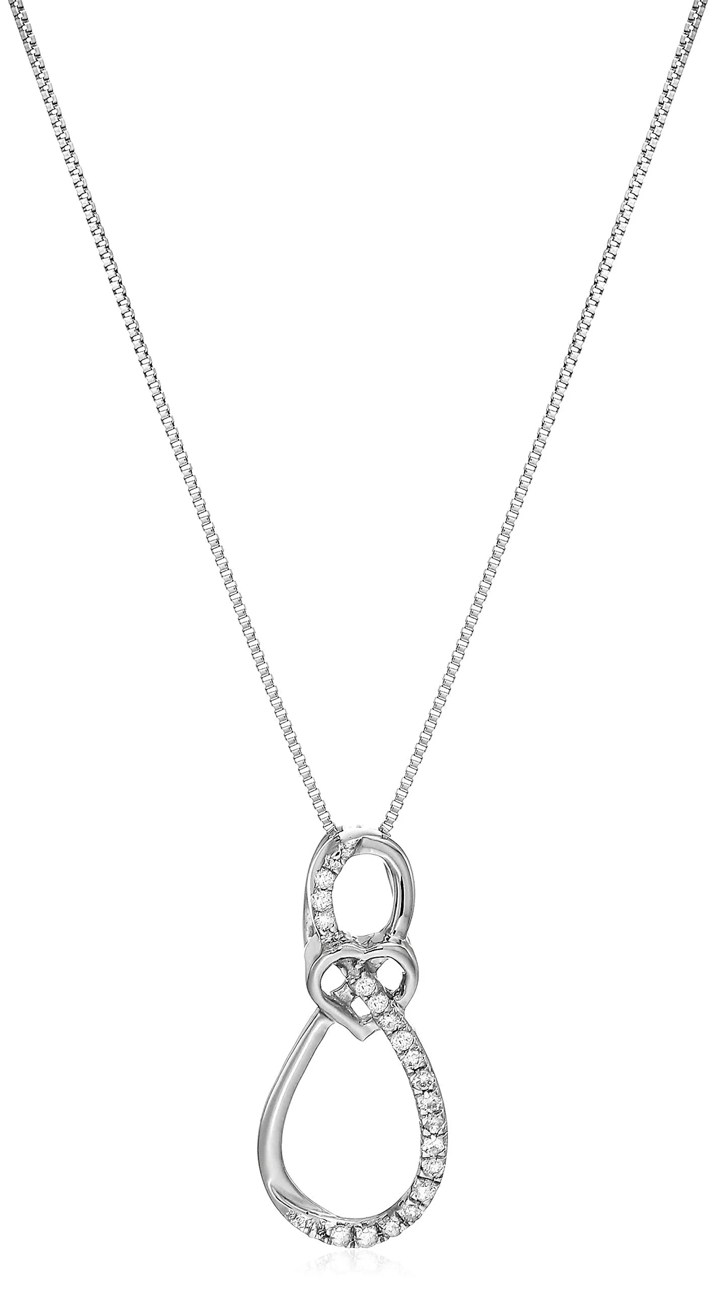 1/10 cttw Diamond Pendant, Diamond Drop Pendant Necklace for Women in 10K White Gold with 18 Inch Chain, Prong Setting