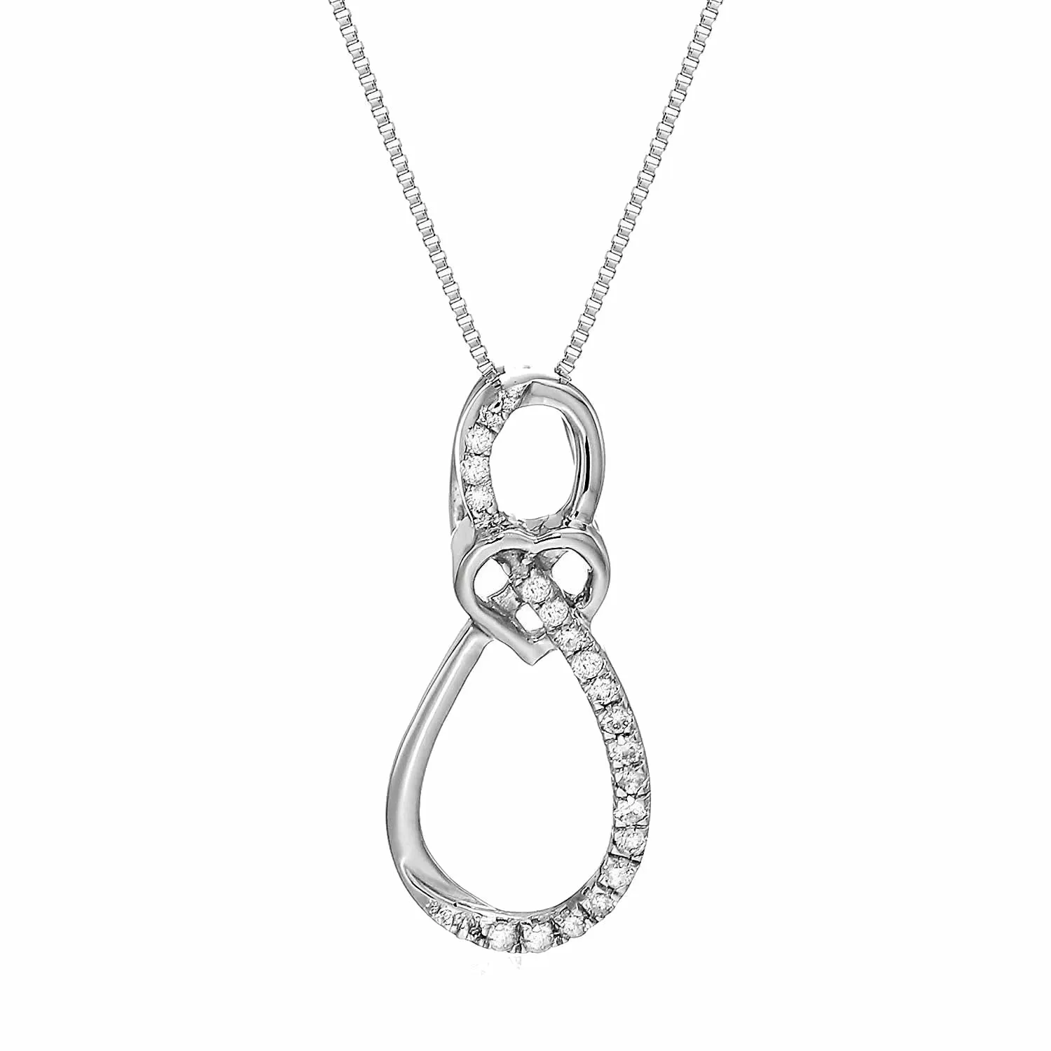 1/10 cttw Diamond Pendant, Diamond Drop Pendant Necklace for Women in 10K White Gold with 18 Inch Chain, Prong Setting