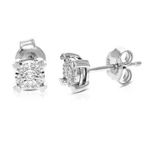 1/10 cttw Round Cut Lab Grown Diamond Prong Set .925 Sterling Silver Stud Earrings