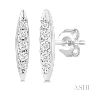 1/10 ctw Petite Boat Shape Round Cut Diamond Fashion Stud Earring in 10K White Gold