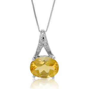 1.20 cttw Pendant Necklace, Citrine Oval Pendant Necklace for Women in .925 Sterling Silver with Rhodium, 18 Inch Chain, Prong Setting