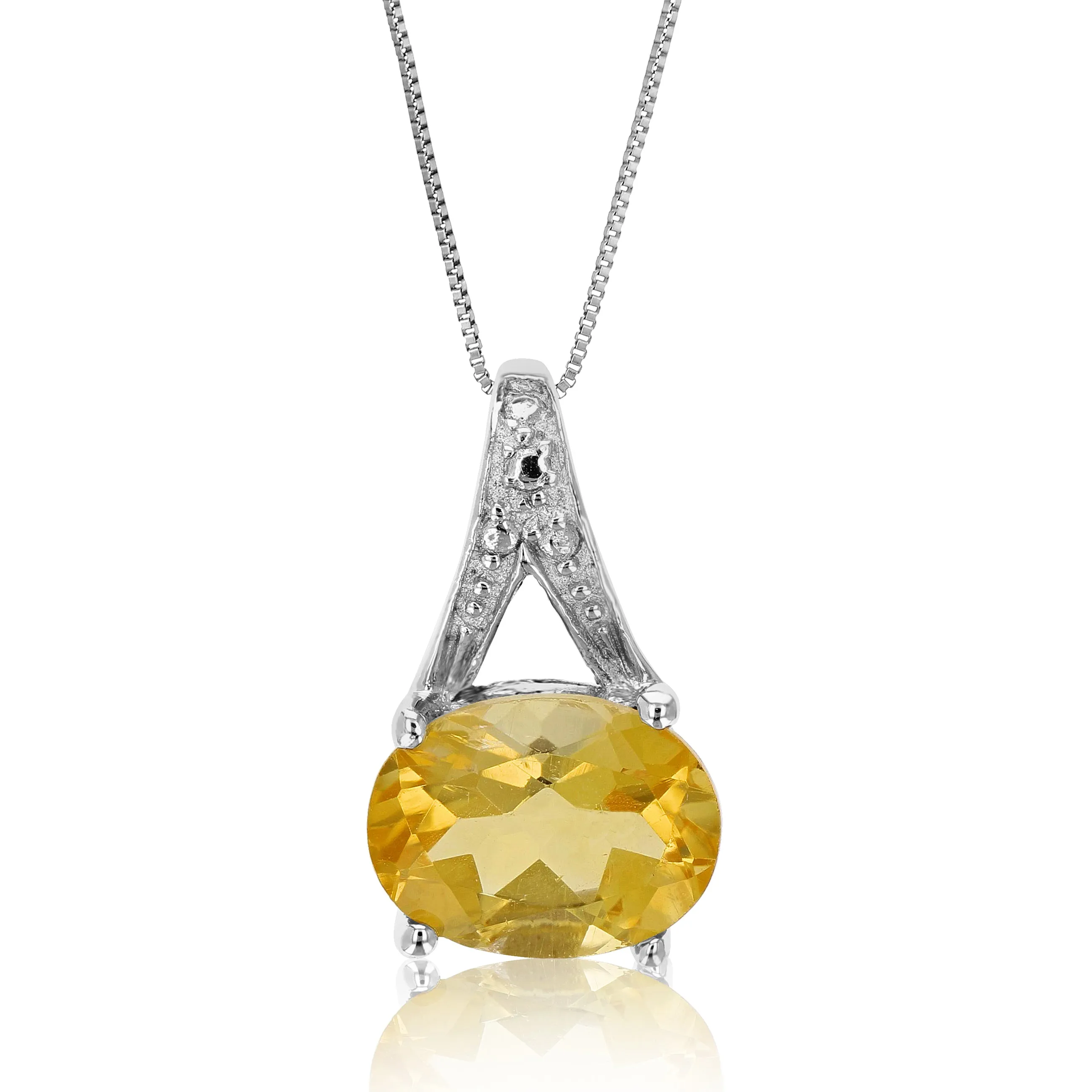 1.20 cttw Pendant Necklace, Citrine Oval Pendant Necklace for Women in .925 Sterling Silver with Rhodium, 18 Inch Chain, Prong Setting