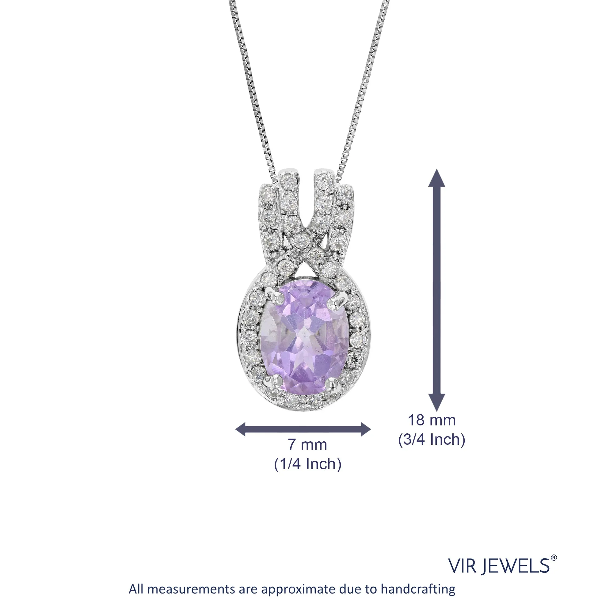 1.20 cttw Pendant Necklace, Purple Amethyst Pendant Necklace for Women in .925 Sterling Silver with 18 Inch Chain, Prong Setting