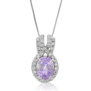 1.20 cttw Pendant Necklace, Purple Amethyst Pendant Necklace for Women in .925 Sterling Silver with 18 Inch Chain, Prong Setting