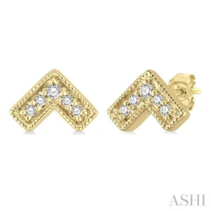 1/20 Ctw Inverted Chevron Round Cut Diamond Petite Fashion Earring in 10K Yellow Gold