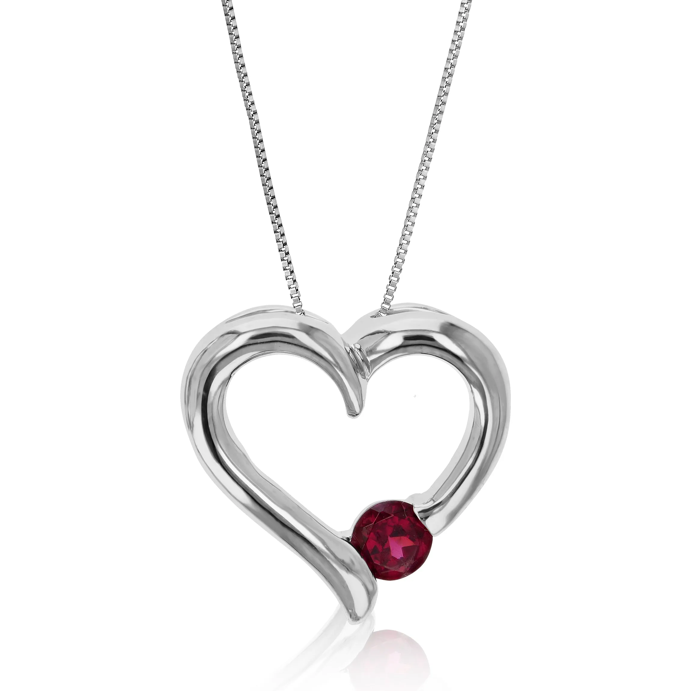 1/4 cttw Pendant Necklace, Garnet Pendant Necklace for Women in .925 Sterling Silver with Rhodium, 18 Inch Chain, Prong Setting