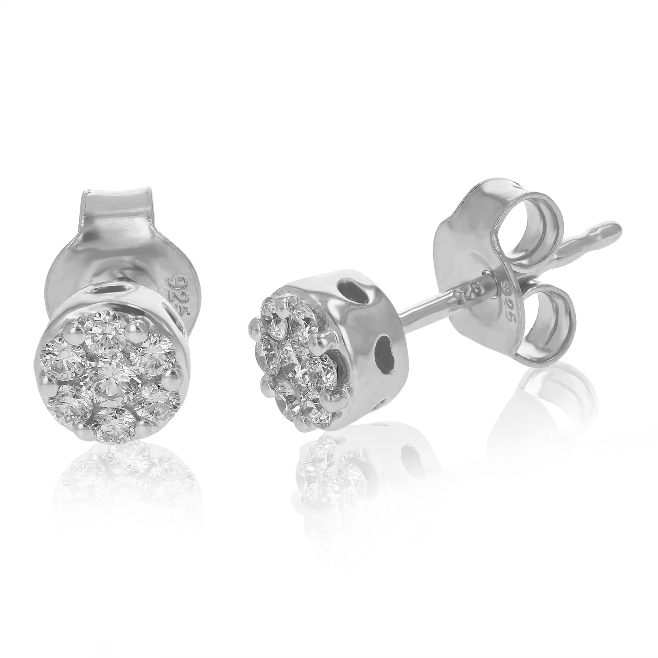 1/4 cttw Round Cut Lab Grown Diamond .925 Sterling Silver Stud Earrings Prong Set