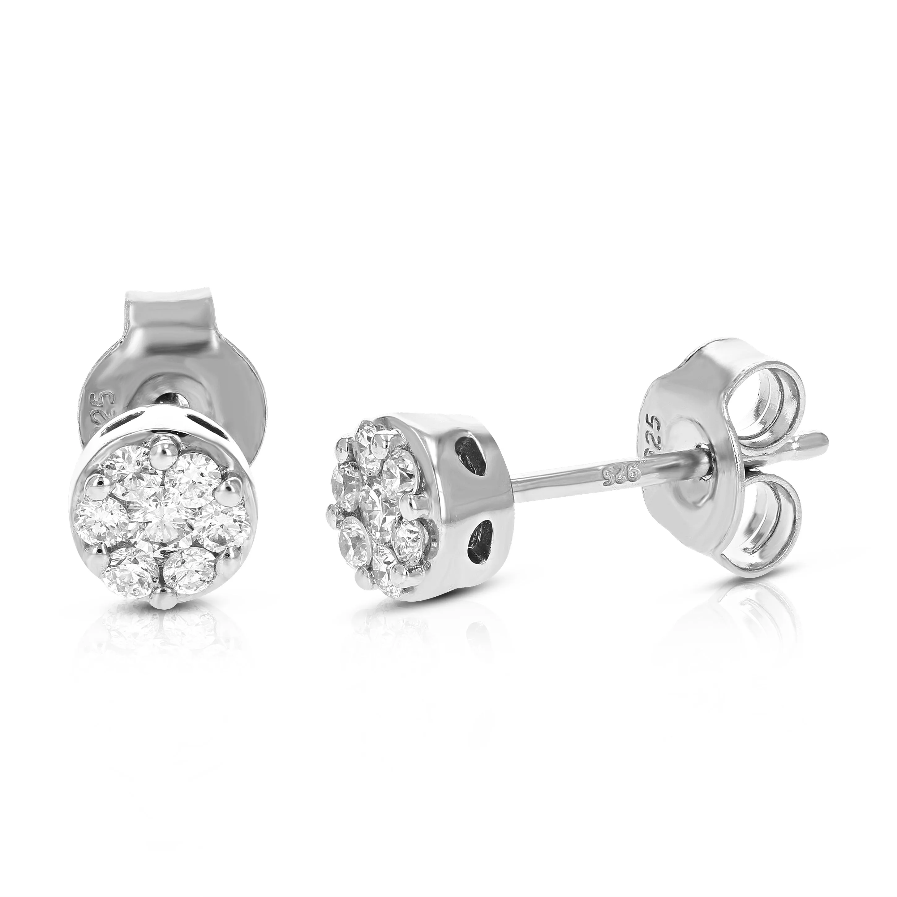 1/4 cttw Round Cut Lab Grown Diamond .925 Sterling Silver Stud Earrings Prong Set