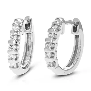 1/4 cttw Round Cut Lab Grown Diamond Channel Set Hoop Earrings in .925 Sterling Silver 1/2 Inch