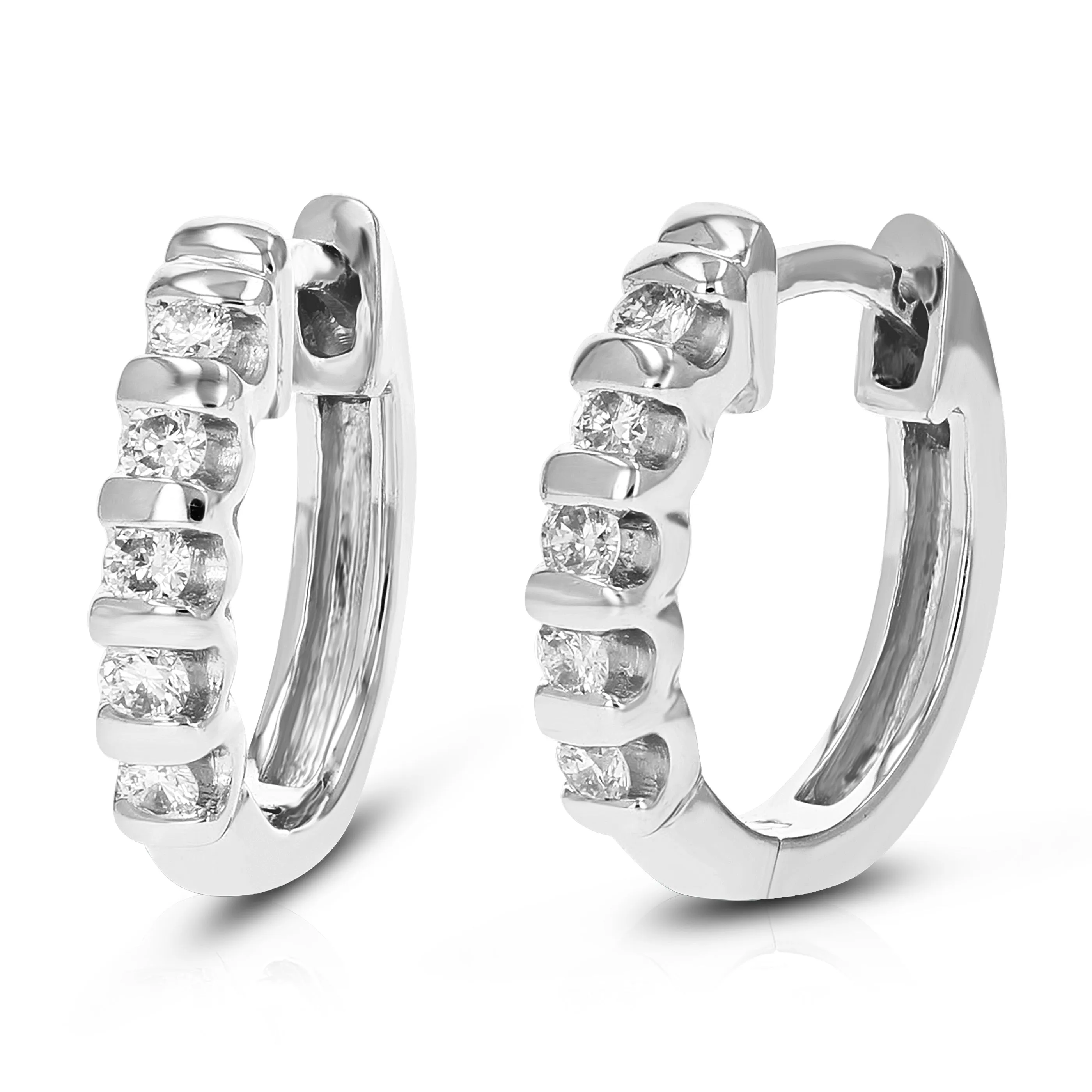 1/4 cttw Round Cut Lab Grown Diamond Channel Set Hoop Earrings in .925 Sterling Silver 1/2 Inch