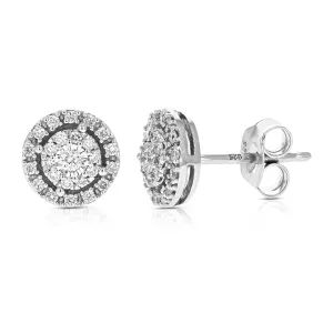 1/4 cttw Round Lab Grown Diamond Stud Earrings Prong Set on Round Shaped .925 Sterling Silver