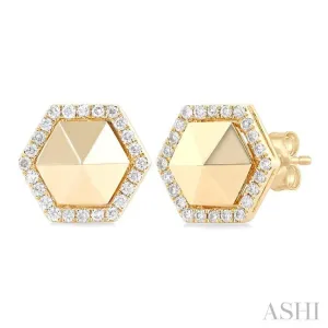 1/4 ctw Petite Hexagon Round Cut Diamond Halo Fashion Stud Earrings in 14K Yellow Gold