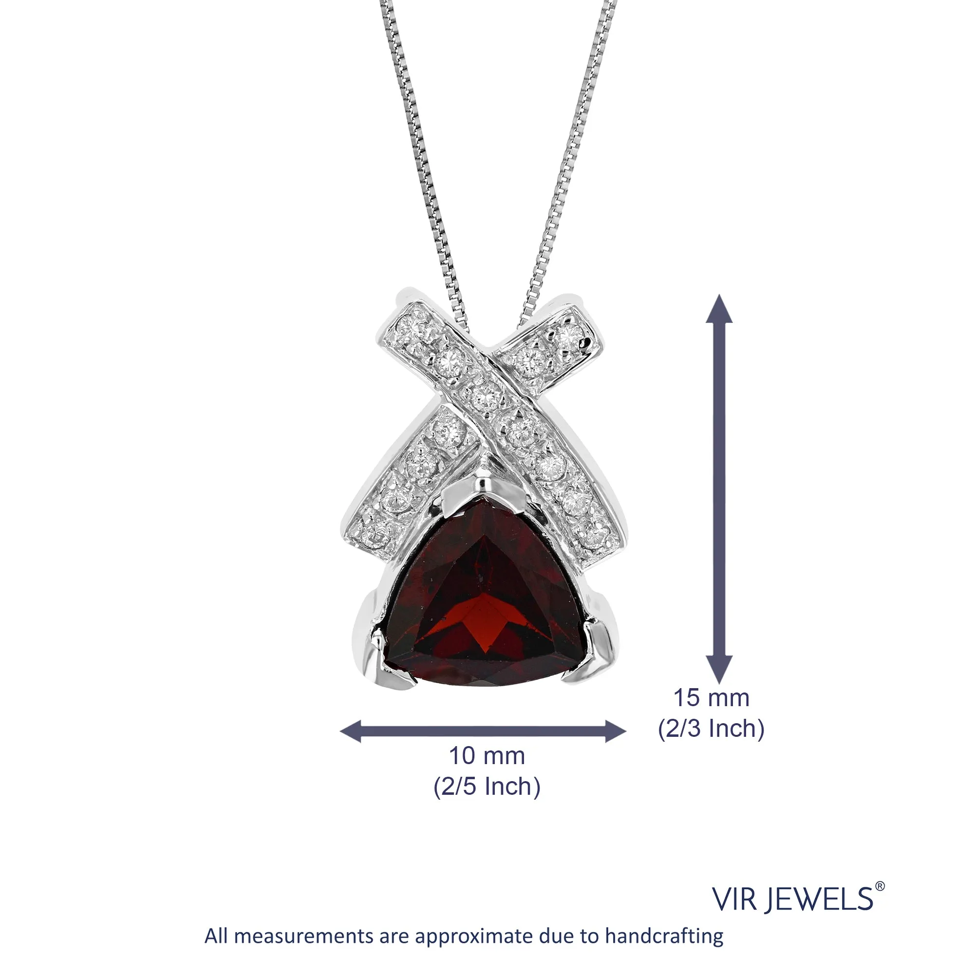 1.40 cttw Garnet Pendant Necklace .925 Sterling Silver 9 MM Trillion With Chain