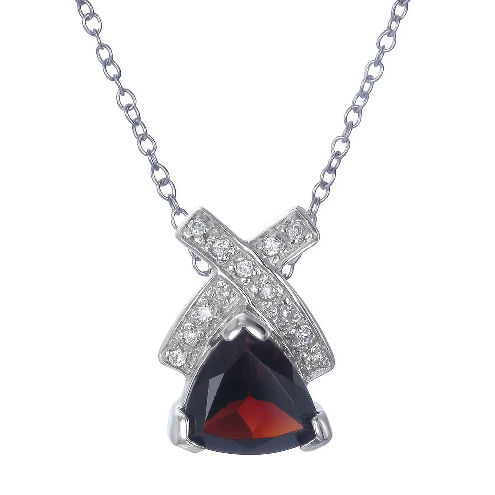 1.40 cttw Garnet Pendant Necklace .925 Sterling Silver 9 MM Trillion With Chain