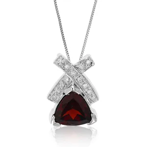 1.40 cttw Garnet Pendant Necklace .925 Sterling Silver 9 MM Trillion With Chain