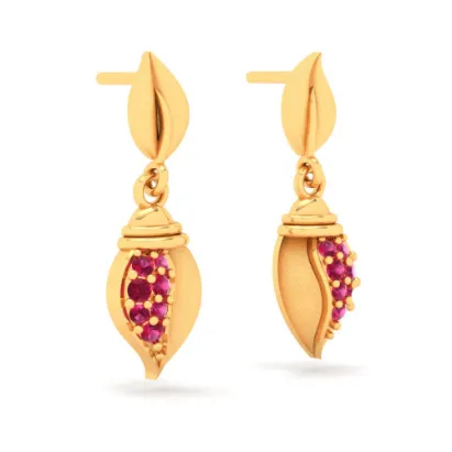 14k Gold Blush Earrings With Pink Stone From Amazea Collection