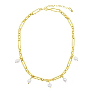 14k Gold Plated Adjustable Freshwater Pearl Mixed Link Chain Necklace