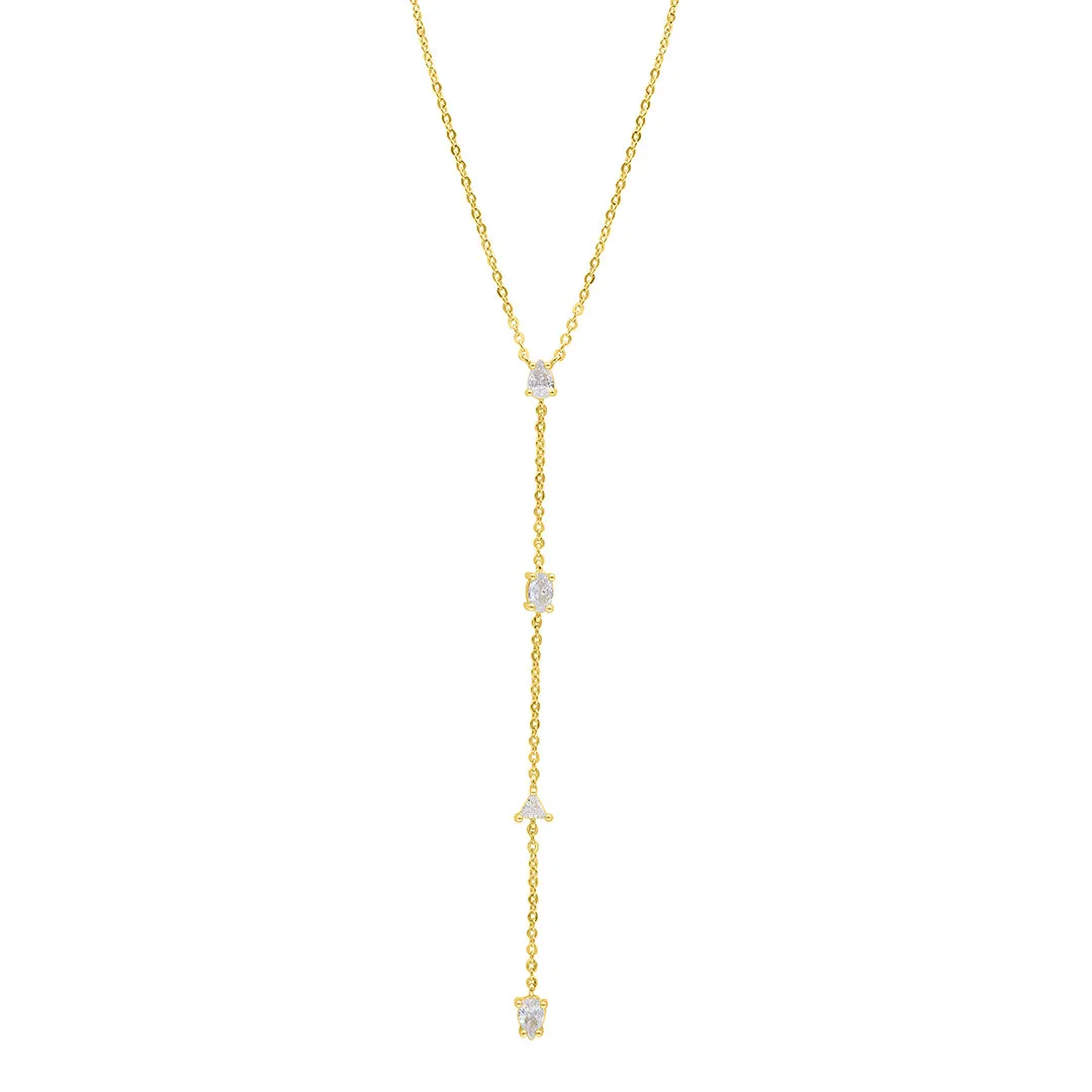 14k Gold Plated Adjustable Mixed Stone Lariat Y-Necklace