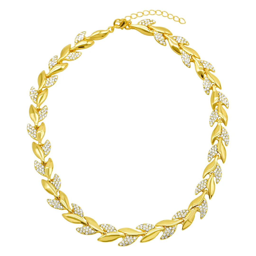 14k Gold Plated Crystal Leaf Necklace