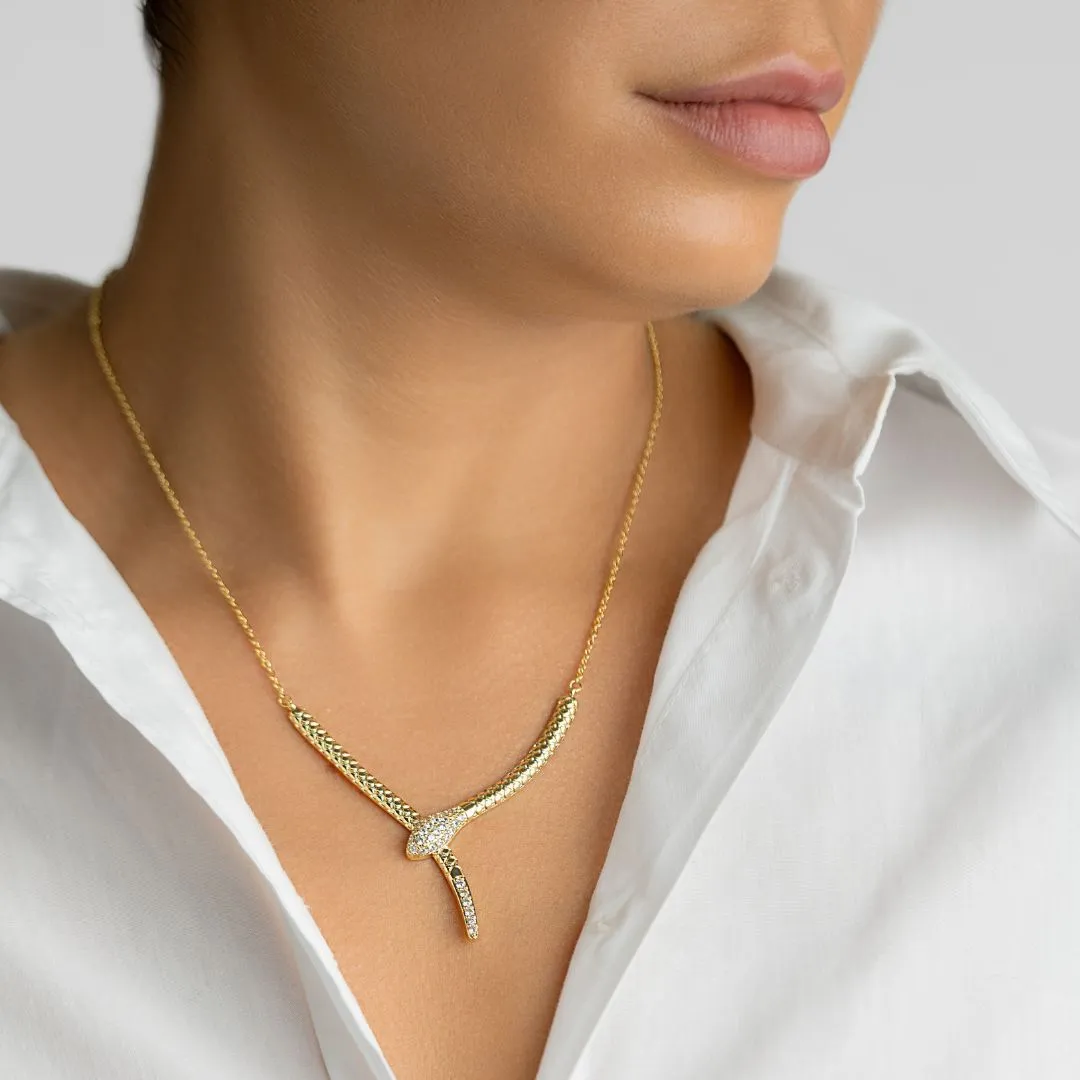 14k Gold Plated Crystal Wrap Snake Necklace