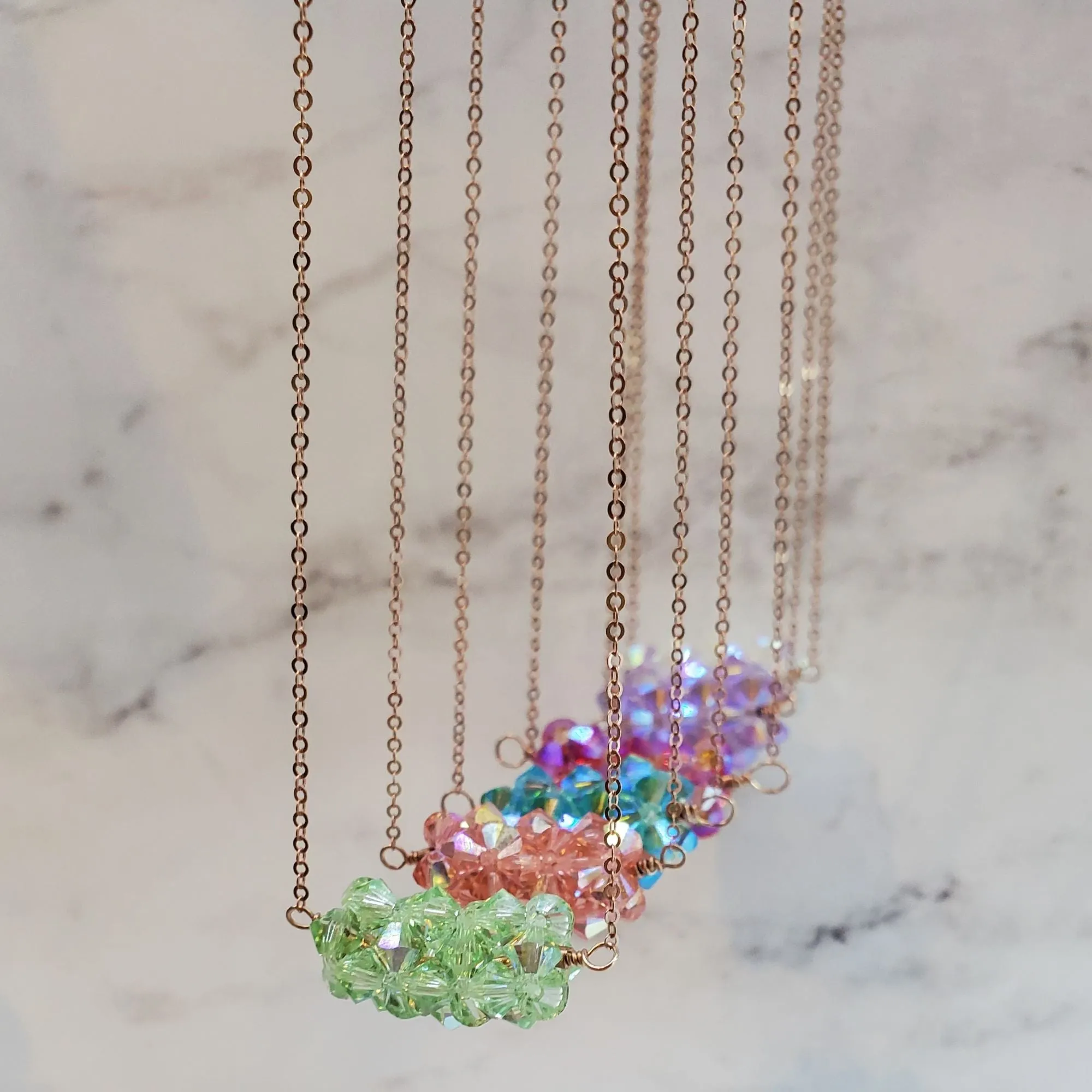 14K Rose Gold Filled Super Sparkly Pastel Crystal Barrel Necklaces