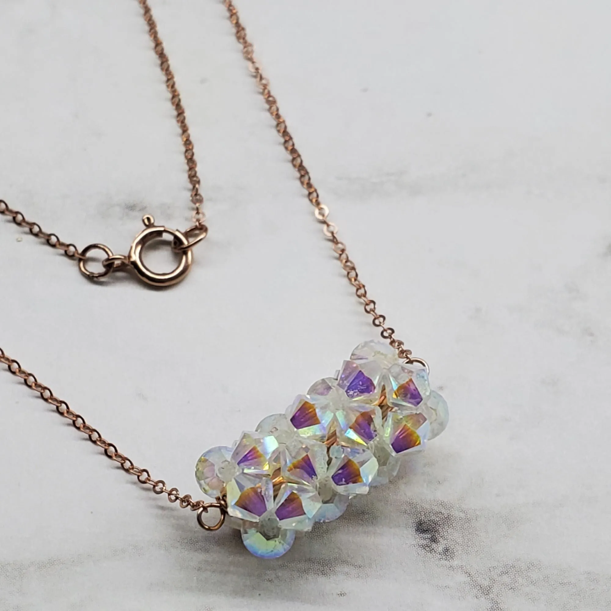 14K Rose Gold Filled Super Sparkly Pastel Crystal Barrel Necklaces