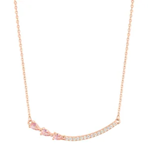 14k Rose Gold Plated Curved Bar Pink Pear Necklace