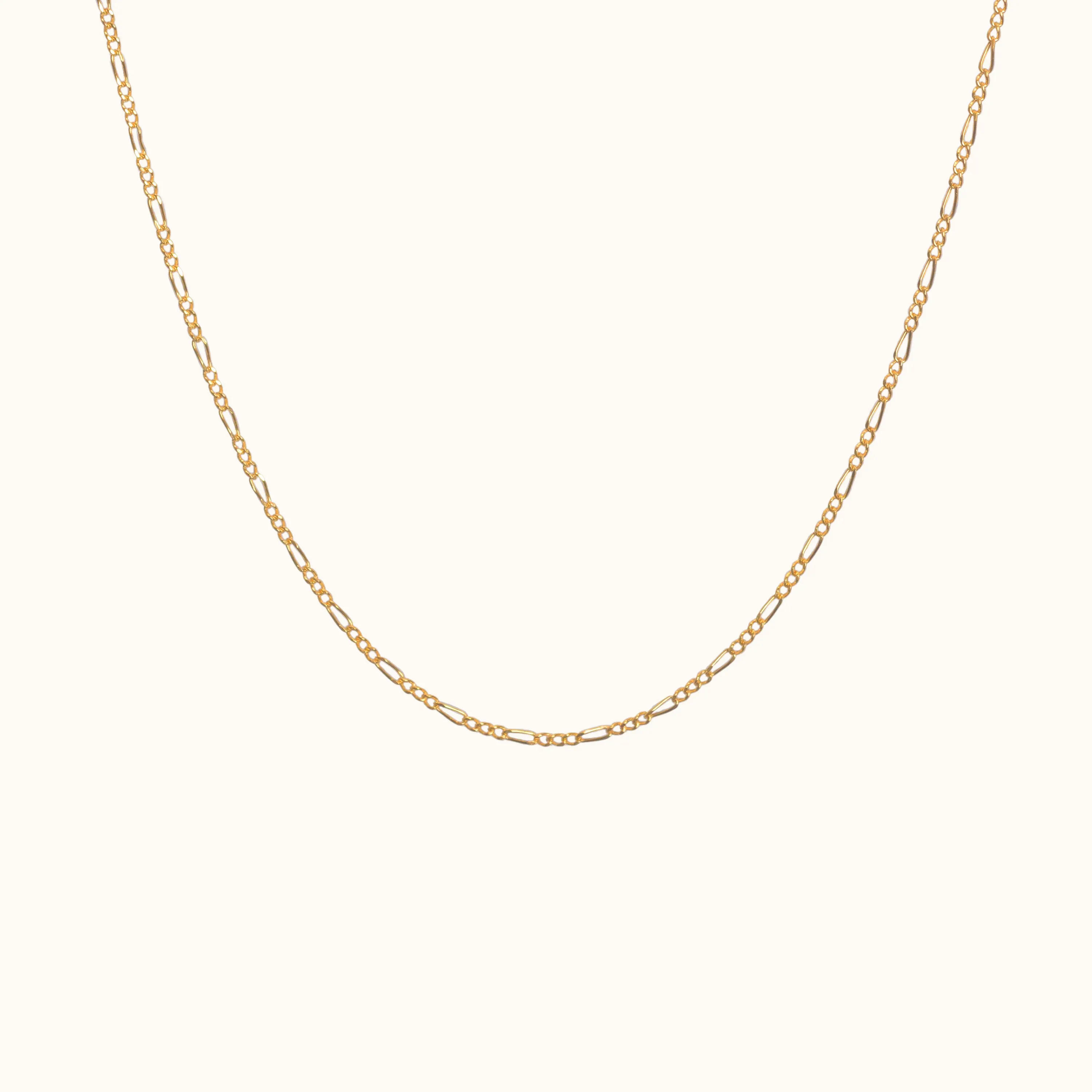 14K Solid Gold Figaro Link Flat Chain Necklace