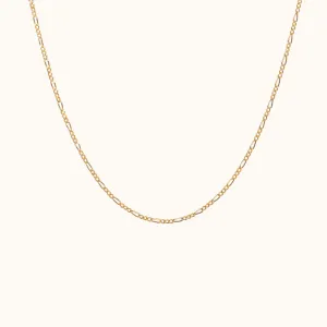 14K Solid Gold Figaro Link Flat Chain Necklace