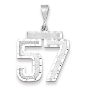 14k White Gold Diamond Cut Finish Large Size Number 57 Charm Pendant